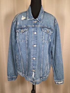 Old Navy Oversized Boyfriend Distressed Denim Jacket M Tall